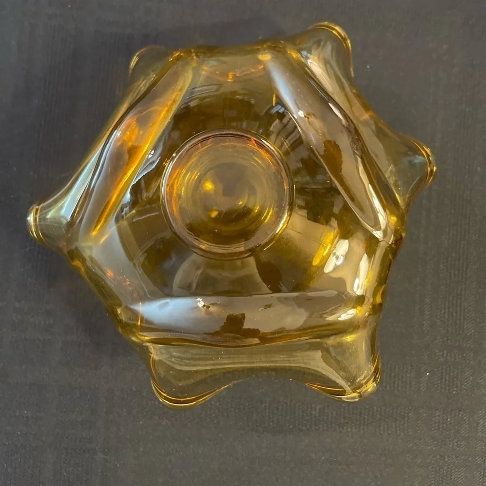 Viking vintage MCM blown amber art glass trinket bowl candy dish.